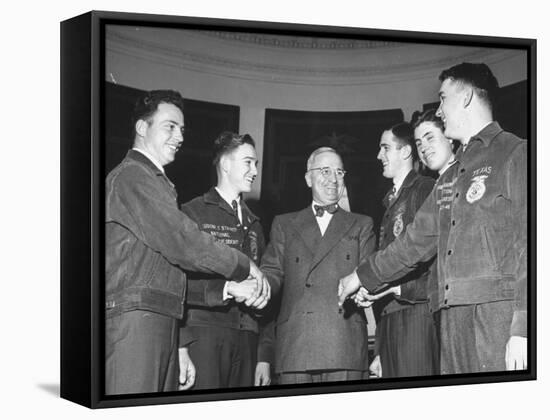 President Harry S. Truman Greeting Members of the Future Farmers of America-null-Framed Stretched Canvas