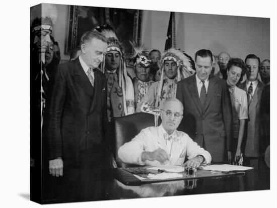 President Harry S. Truman Signing Bill Providing for Establishment of Indian Claims Commission-null-Stretched Canvas