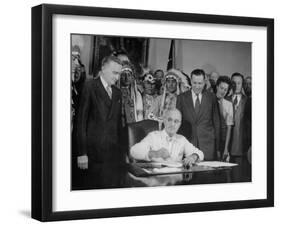 President Harry S. Truman Signing Bill Providing for Establishment of Indian Claims Commission-null-Framed Photographic Print