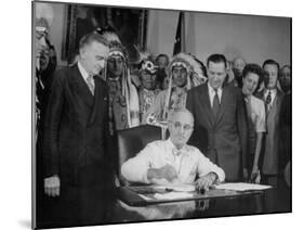 President Harry S. Truman Signing Bill Providing for Establishment of Indian Claims Commission-null-Mounted Photographic Print