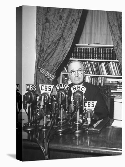 President Harry S. Truman Sitting in Chair Used by Formed President Franklin D. Roosevelt-Marie Hansen-Stretched Canvas