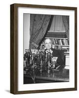 President Harry S. Truman Sitting in Chair Used by Formed President Franklin D. Roosevelt-Marie Hansen-Framed Photographic Print