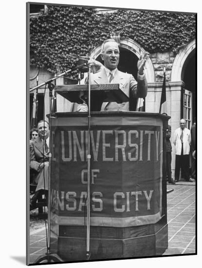 President Harry S. Truman Speaking at University of Kansas City-null-Mounted Photographic Print