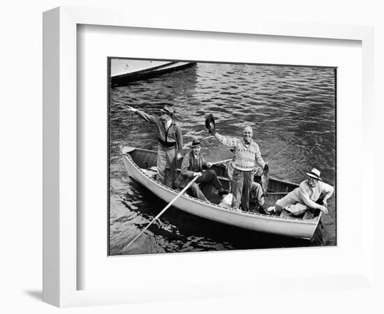 President Harry S. Truman Standing in Rowboat, Fishing with Others-George Skadding-Framed Photographic Print