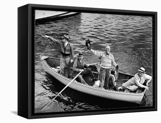 President Harry S. Truman Standing in Rowboat, Fishing with Others-George Skadding-Framed Stretched Canvas