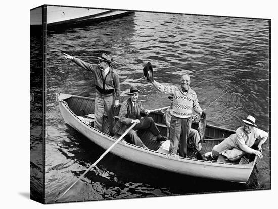 President Harry S. Truman Standing in Rowboat, Fishing with Others-George Skadding-Stretched Canvas