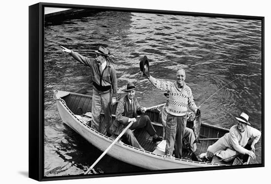 President Harry S. Truman Standing in Rowboat, Fishing with Others-George Skadding-Framed Stretched Canvas