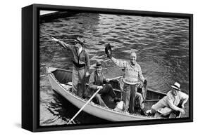 President Harry S. Truman Standing in Rowboat, Fishing with Others-George Skadding-Framed Stretched Canvas