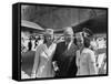 President Harry S. Truman Standing Near a Plane Flanked by Stewardesses-null-Framed Stretched Canvas