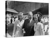 President Harry S. Truman Standing Near a Plane Flanked by Stewardesses-null-Stretched Canvas