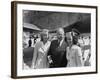 President Harry S. Truman Standing Near a Plane Flanked by Stewardesses-null-Framed Photographic Print