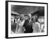 President Harry S. Truman Standing Near a Plane Flanked by Stewardesses-null-Framed Photographic Print