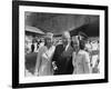 President Harry S. Truman Standing Near a Plane Flanked by Stewardesses-null-Framed Photographic Print