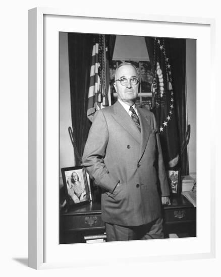 President Harry Truman at the White House Office, April 5, 1946-null-Framed Photo