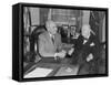 President Harry Truman Confers with British Prime Minister Winston Churchill in the Oval Office-null-Framed Stretched Canvas