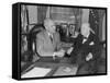 President Harry Truman Confers with British Prime Minister Winston Churchill in the Oval Office-null-Framed Stretched Canvas