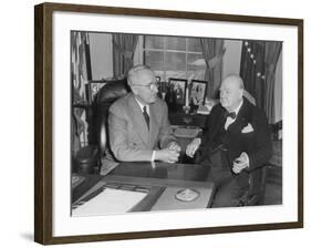 President Harry Truman Confers with British Prime Minister Winston Churchill in the Oval Office-null-Framed Photo