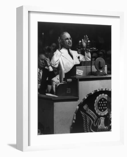 President Harry Truman Delivering His Acceptance Speech at Democratic National Convention-null-Framed Photo