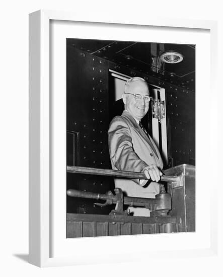 President Harry Truman During His Whistle Stop Campaign in 1948-null-Framed Photo
