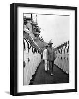 President Harry Truman Inspects the Personnel of the Uss Missouri-null-Framed Photo