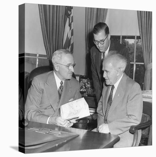 President Harry Truman Meeting with Pm David Ben-Gurion (Seated) and Ambassador Abba Eban of Israel-null-Stretched Canvas