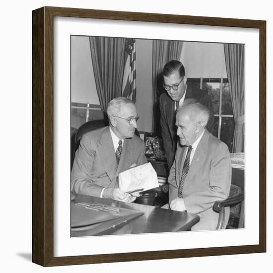 President Harry Truman Meeting with Pm David Ben-Gurion (Seated) and Ambassador Abba Eban of Israel-null-Framed Photo