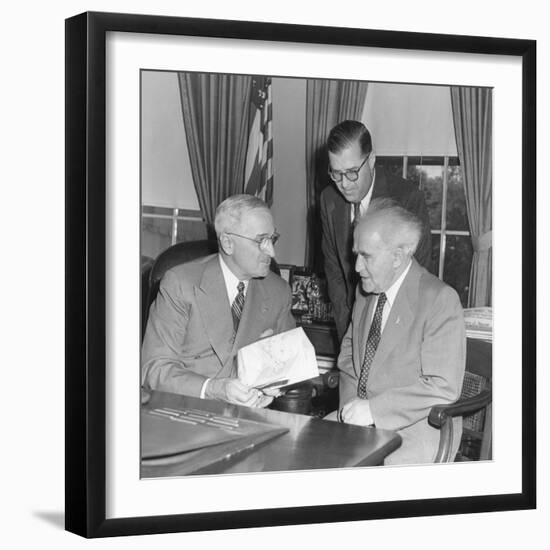 President Harry Truman Meeting with Pm David Ben-Gurion (Seated) and Ambassador Abba Eban of Israel-null-Framed Photo