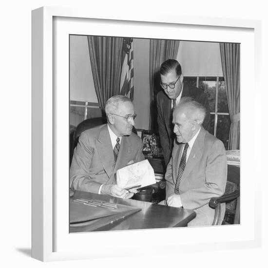 President Harry Truman Meeting with Pm David Ben-Gurion (Seated) and Ambassador Abba Eban of Israel-null-Framed Photo