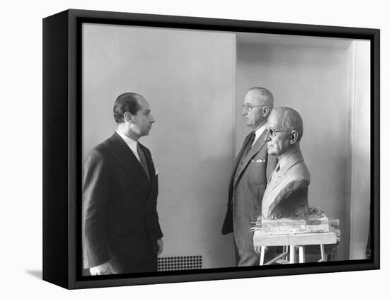 President Harry Truman Poses Next to the Bust by Artist Felix De Weldon (Left), Jan. 7, 1949-null-Framed Stretched Canvas