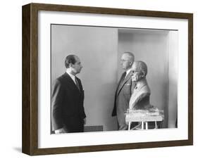 President Harry Truman Poses Next to the Bust by Artist Felix De Weldon (Left), Jan. 7, 1949-null-Framed Photo