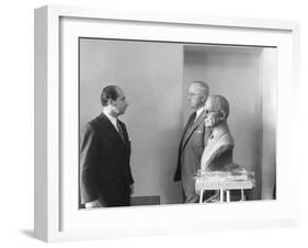 President Harry Truman Poses Next to the Bust by Artist Felix De Weldon (Left), Jan. 7, 1949-null-Framed Photo