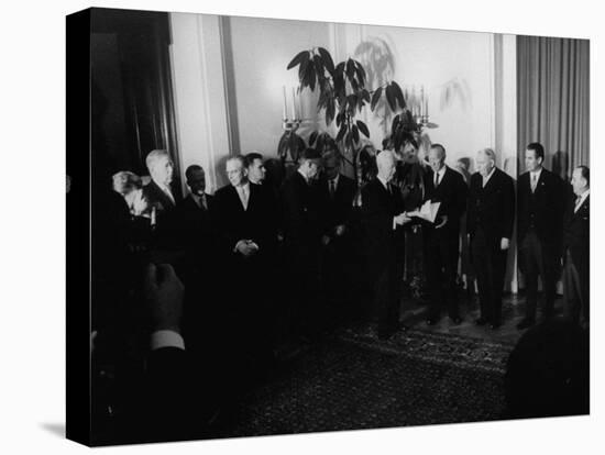 President Heinrich Lubke Handing Out Documents to Konrad Adenauer and Cabinet of His Resignation-Ralph Crane-Stretched Canvas