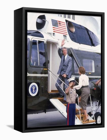 President Jimmy Carter Boarding Helicopter Marine 1 with Wife Rosalynn For an Easter Vacation-Walter Bennett-Framed Stretched Canvas