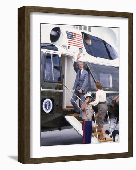 President Jimmy Carter Boarding Helicopter Marine 1 with Wife Rosalynn For an Easter Vacation-Walter Bennett-Framed Photographic Print
