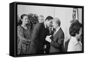 President Jimmy Carter Greets Mohammed Ali at a White House Dinner, Sept. 7, 1978-null-Framed Stretched Canvas