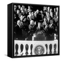 President Joh F. Kennedy Being Sworn in at the Inaugural Ceremony-null-Framed Stretched Canvas