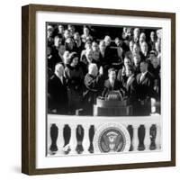 President Joh F. Kennedy Being Sworn in at the Inaugural Ceremony-null-Framed Photographic Print