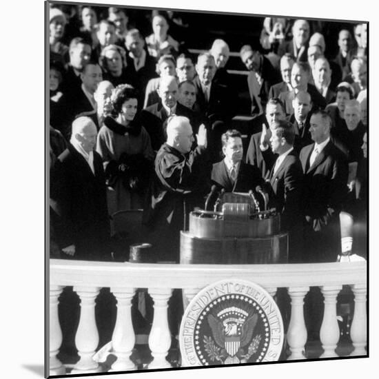 President Joh F. Kennedy Being Sworn in at the Inaugural Ceremony-null-Mounted Photographic Print