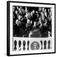 President Joh F. Kennedy Being Sworn in at the Inaugural Ceremony-null-Framed Photographic Print