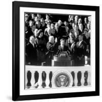 President Joh F. Kennedy Being Sworn in at the Inaugural Ceremony-null-Framed Photographic Print