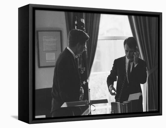 President John F Kennedy and Brother, Attorney General Robert F. Kennedy During the Steel Crisis-Art Rickerby-Framed Stretched Canvas