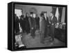President John F. Kennedy and R. Sargent Shriver Greeting People at White House-null-Framed Stretched Canvas