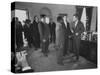 President John F. Kennedy and R. Sargent Shriver Greeting People at White House-null-Stretched Canvas