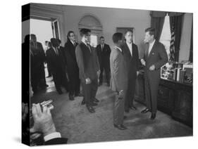 President John F. Kennedy and R. Sargent Shriver Greeting People at White House-null-Stretched Canvas