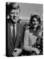 President John F. Kennedy and Wife Arriving at Airport-Art Rickerby-Stretched Canvas