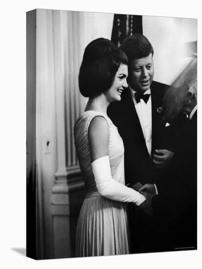 President John F. Kennedy, and Wife Jackie Greeting Guests at Party for Nobel Prize Winners-Art Rickerby-Stretched Canvas