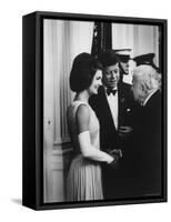 President John F. Kennedy and Wife Jackie with Poet Robert Frost at the White House-Art Rickerby-Framed Stretched Canvas
