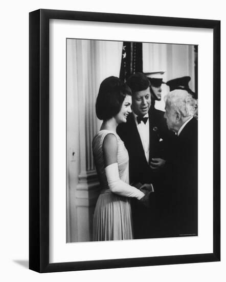 President John F. Kennedy and Wife Jackie with Poet Robert Frost at the White House-Art Rickerby-Framed Photographic Print