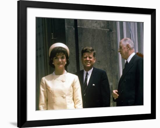 President John F. Kennedy and Wife Jacqueline Visiting W. French Pres. Charles De Gaulle in Paris-null-Framed Photographic Print