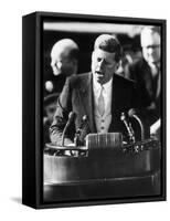 President John F. Kennedy Delivers Inaugural Address after Taking Oath of Office, January 20, 1961-null-Framed Stretched Canvas